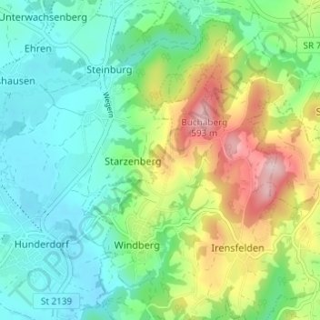 Mapa topográfico Kreuzberg, altitud, relieve