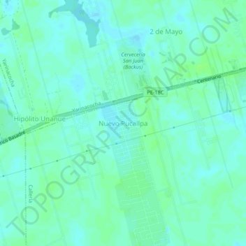 Mapa topográfico Nuevo Pucallpa, altitud, relieve