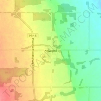 Mapa topográfico Kelwood, altitud, relieve