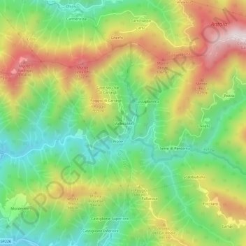 Mapa topográfico Vallecalde, altitud, relieve