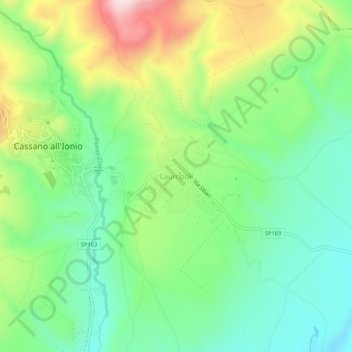 Mapa topográfico Lauropoli, altitud, relieve