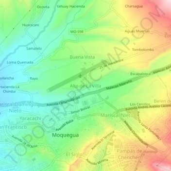 Mapa topográfico Alto de La Villa, altitud, relieve