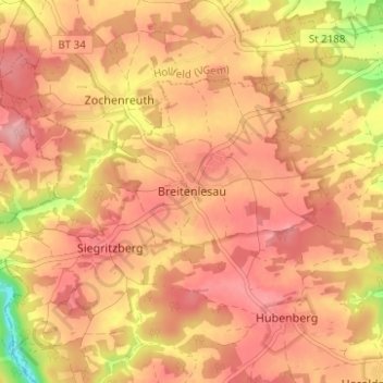 Mapa topográfico Breitenlesau, altitud, relieve
