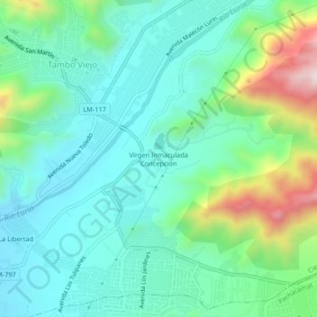 Mapa topográfico Vírgen Inmaculada Concepción, altitud, relieve