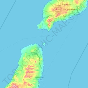 Mapa topográfico Isla de Lobos, altitud, relieve