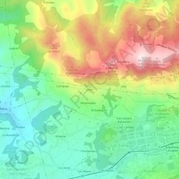 Mapa topográfico Llano, altitud, relieve