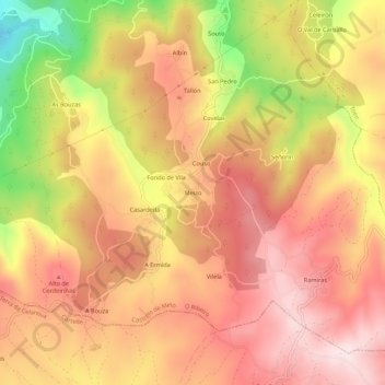 Mapa topográfico Meizo, altitud, relieve