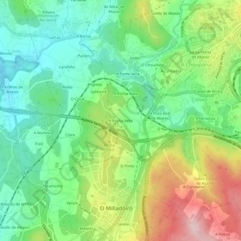 Mapa topográfico A Rocha Vella, altitud, relieve