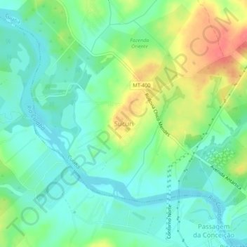 Mapa topográfico Sucuri, altitud, relieve