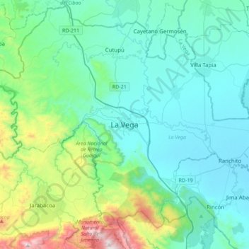 Mapa topográfico La Vega, altitud, relieve