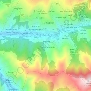 Mapa topográfico Castriḷḷón, altitud, relieve