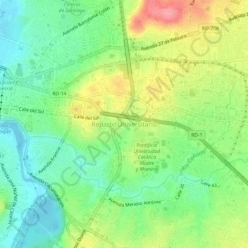 Mapa topográfico Reparto Universitario, altitud, relieve