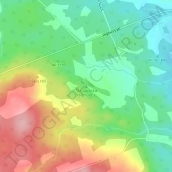 Mapa topográfico Madawaska Highlands, altitud, relieve