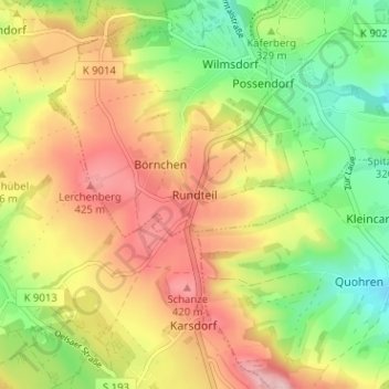 Mapa topográfico Rundteil, altitud, relieve