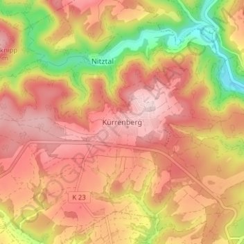 Mapa topográfico Kürrenberg, altitud, relieve