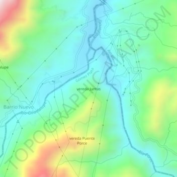 Mapa topográfico vereda Juntas, altitud, relieve