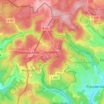 Mapa topográfico Hohenhain, altitud, relieve