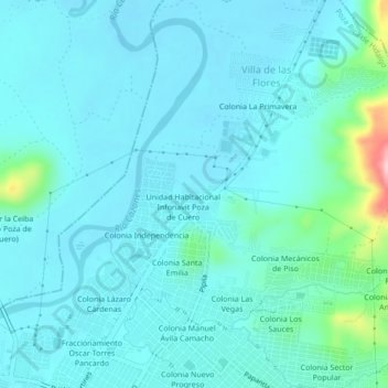 Mapa topográfico Colonia La Rueda, altitud, relieve