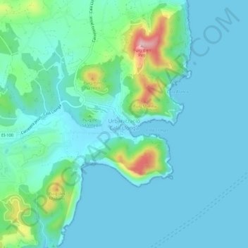 Mapa topográfico Cala Llonga, altitud, relieve