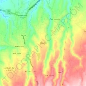 Mapa topográfico Chachil, altitud, relieve
