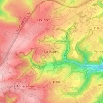 Mapa topográfico Berescheid, altitud, relieve