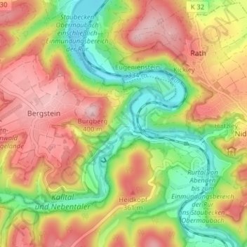 Mapa topográfico Zerkall, altitud, relieve