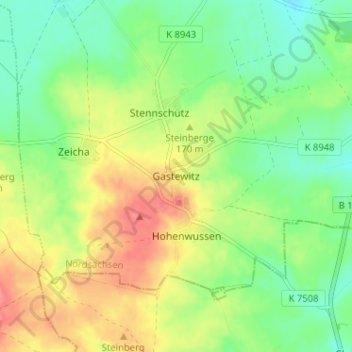 Mapa topográfico Gastewitz, altitud, relieve