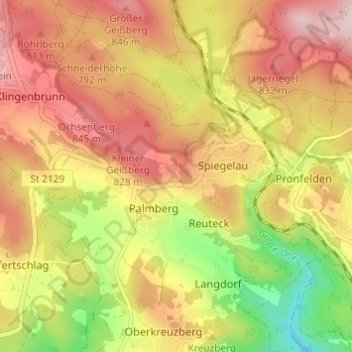 Mapa topográfico Hochreuth, altitud, relieve
