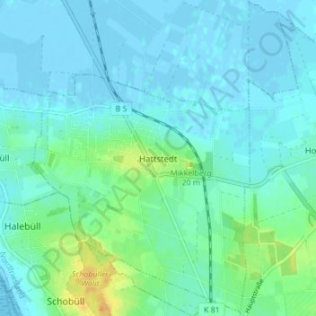Mapa topográfico Hattstedt, altitud, relieve