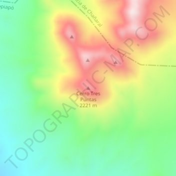 Mapa topográfico Cerro Tres Puntas, altitud, relieve