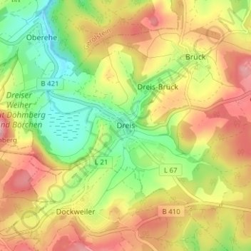 Mapa topográfico Dreis, altitud, relieve