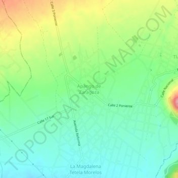 Mapa topográfico Apango de Zaragoza, altitud, relieve