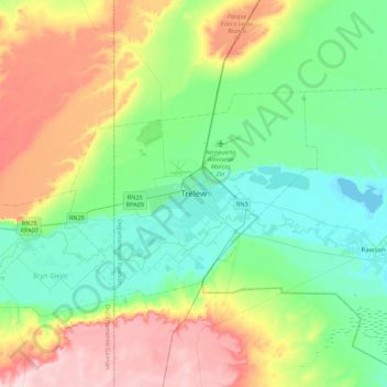 Mapa topográfico Trelew, altitud, relieve