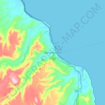 Mapa topográfico Santa Rosalía, altitud, relieve