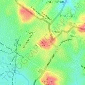 Mapa topográfico Cerro Marconi, altitud, relieve