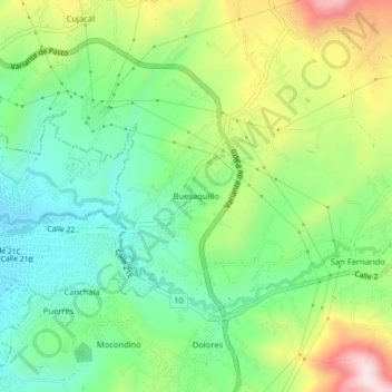 Mapa topográfico Buesaquillo, altitud, relieve