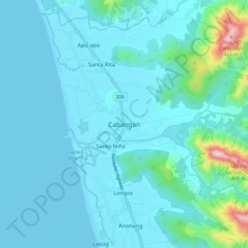 Mapa topográfico Cabangan, altitud, relieve
