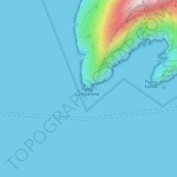 Mapa topográfico Punta Campanella, altitud, relieve