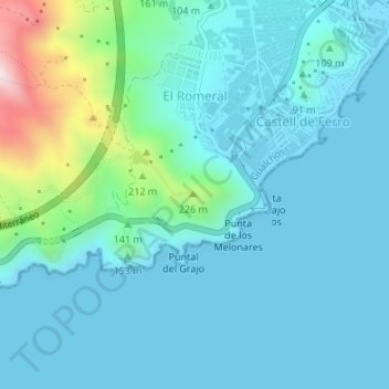 Mapa topográfico Faro de Castell de Ferro, altitud, relieve