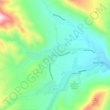 Mapa topográfico Beulah, altitud, relieve