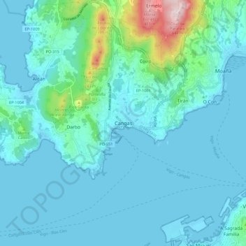Mapa topográfico Cangas de Morrazo, altitud, relieve