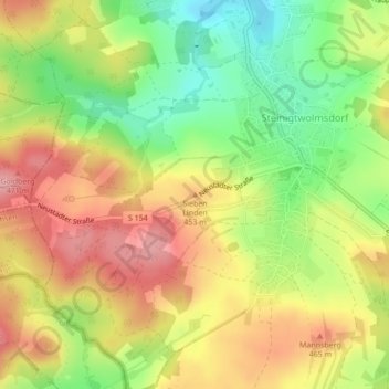 Mapa topográfico Sieben Linden, altitud, relieve