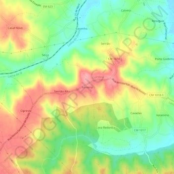 Mapa topográfico Torneira, altitud, relieve