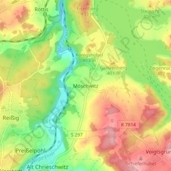 Mapa topográfico Möschwitz, altitud, relieve