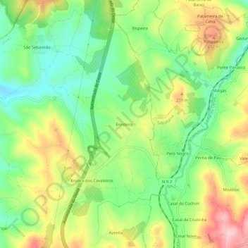 Mapa topográfico Ervideira, altitud, relieve