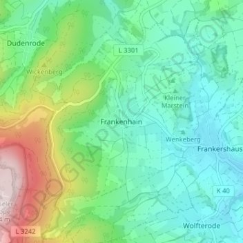 Mapa topográfico Frankenhain, altitud, relieve