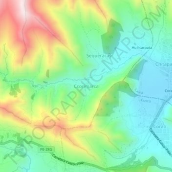 Mapa topográfico Ccorimarca, altitud, relieve