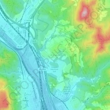 Mapa topográfico el Papiol, altitud, relieve