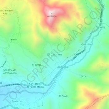 Mapa topográfico El Carmen, altitud, relieve
