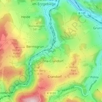 Mapa topográfico Erla, altitud, relieve